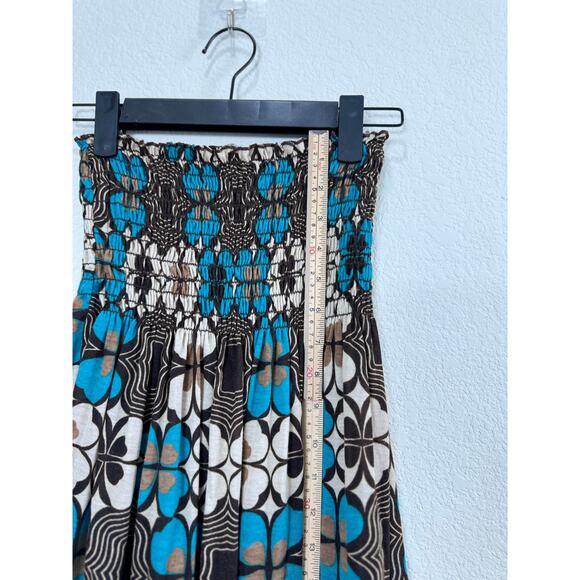 Womens Brown Blue Flowered Smocked Sleeveless Maxi Dress Y2K Small - Picture 4 of 8